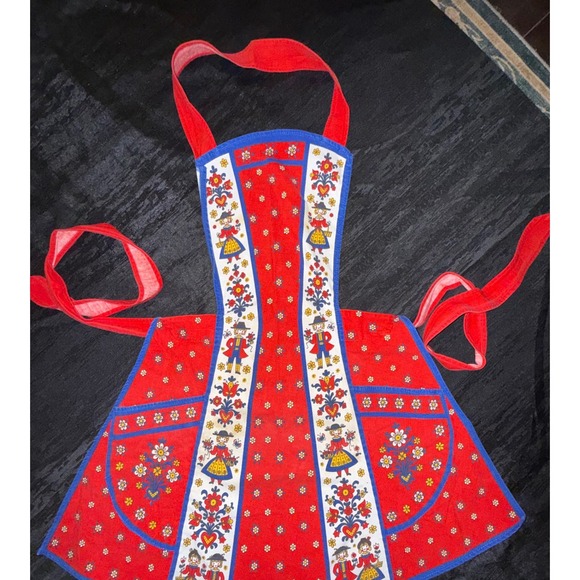 Kolf Other - Vintage Kolf Austrian German Folk Art Child Apron Red Blue 2 Pockets